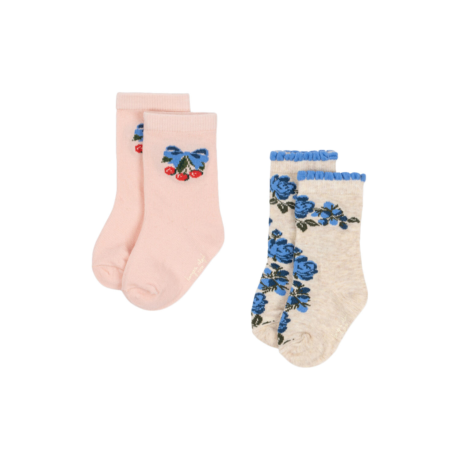 2 Pack Flower and Cherry Jacquard Socks, amarena/tramonto