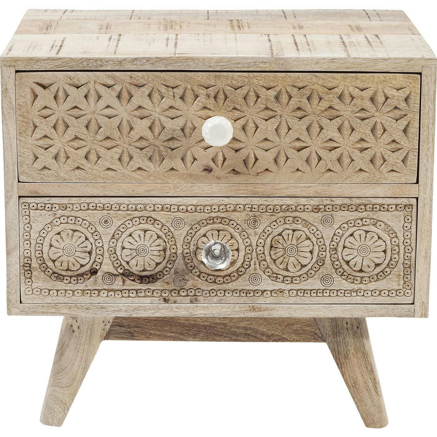 PURO - Table de chevet 2 tiroirs ethnique en manguier massif sculpté