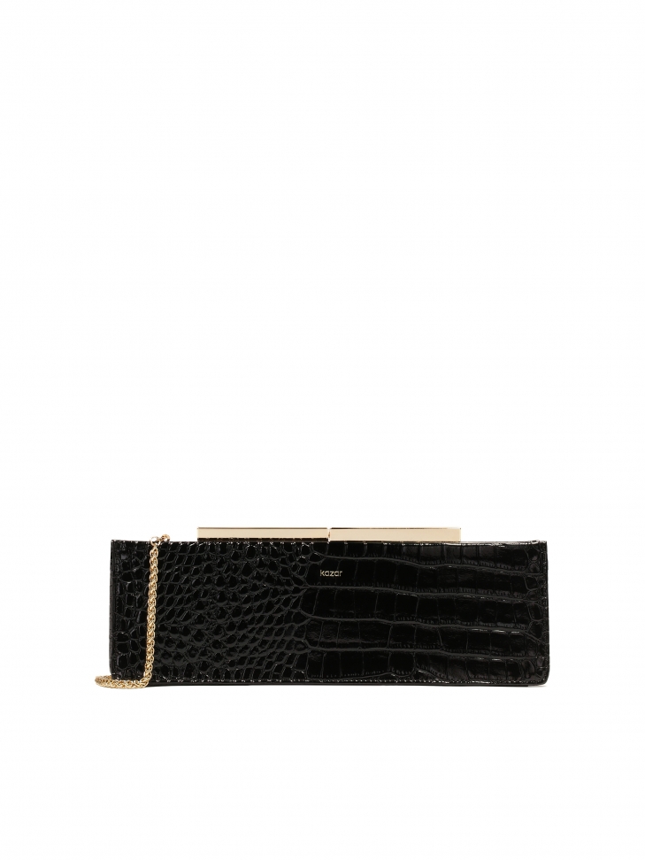 Elongated occasional leather bag in croco pattern
