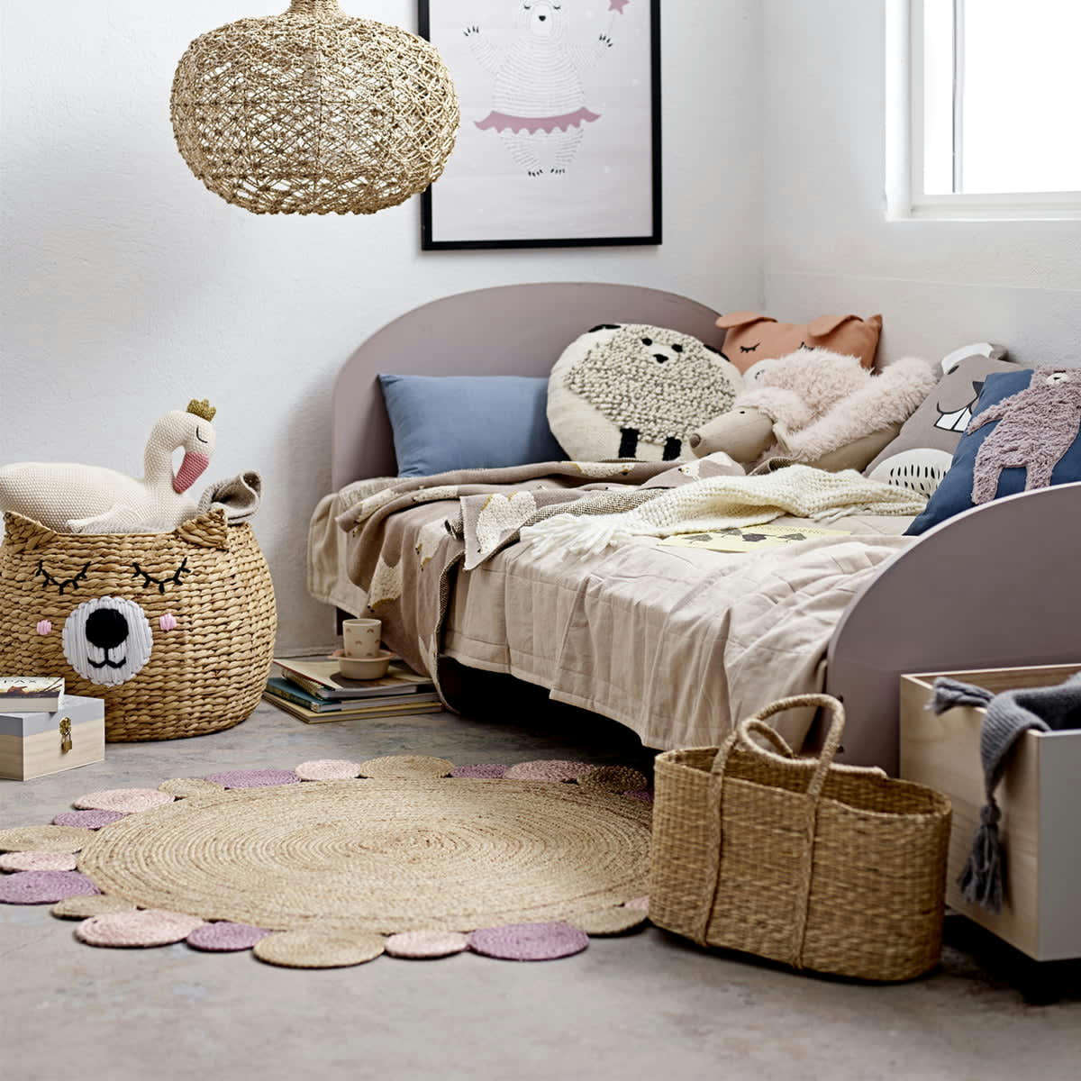 EMAN - Panier petit ours jacinthe d'eau H40cm