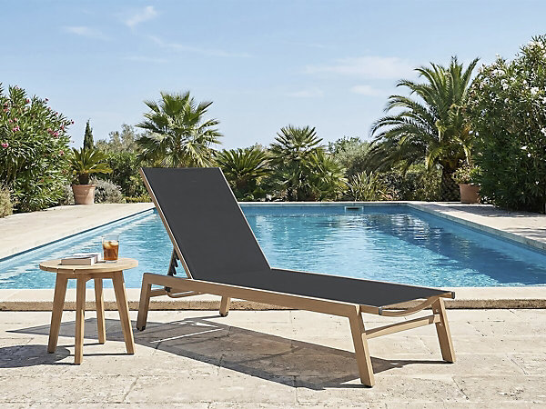 Bain de soleil en aluminium imitation bois