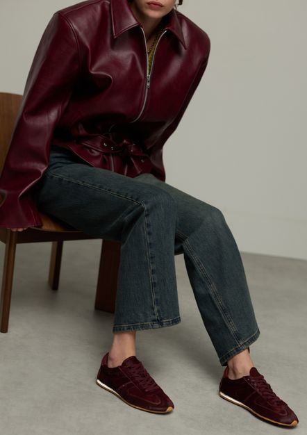 Burgundy pony hair sneakers
