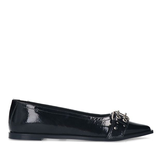 Zwarte leren buckle ballerina's