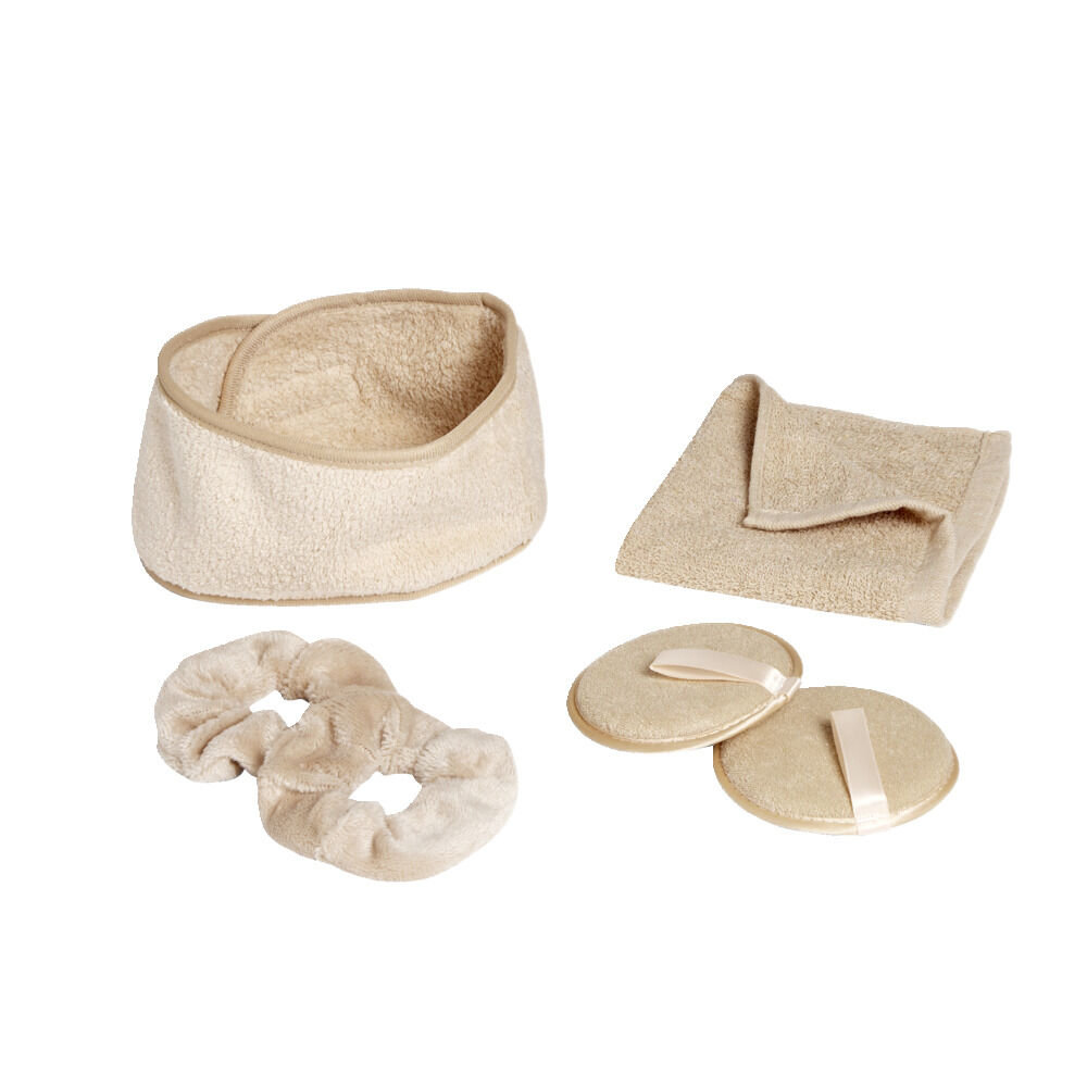 Set de bain femme avec serviette/disque démaquillant/chouchou/bandeau