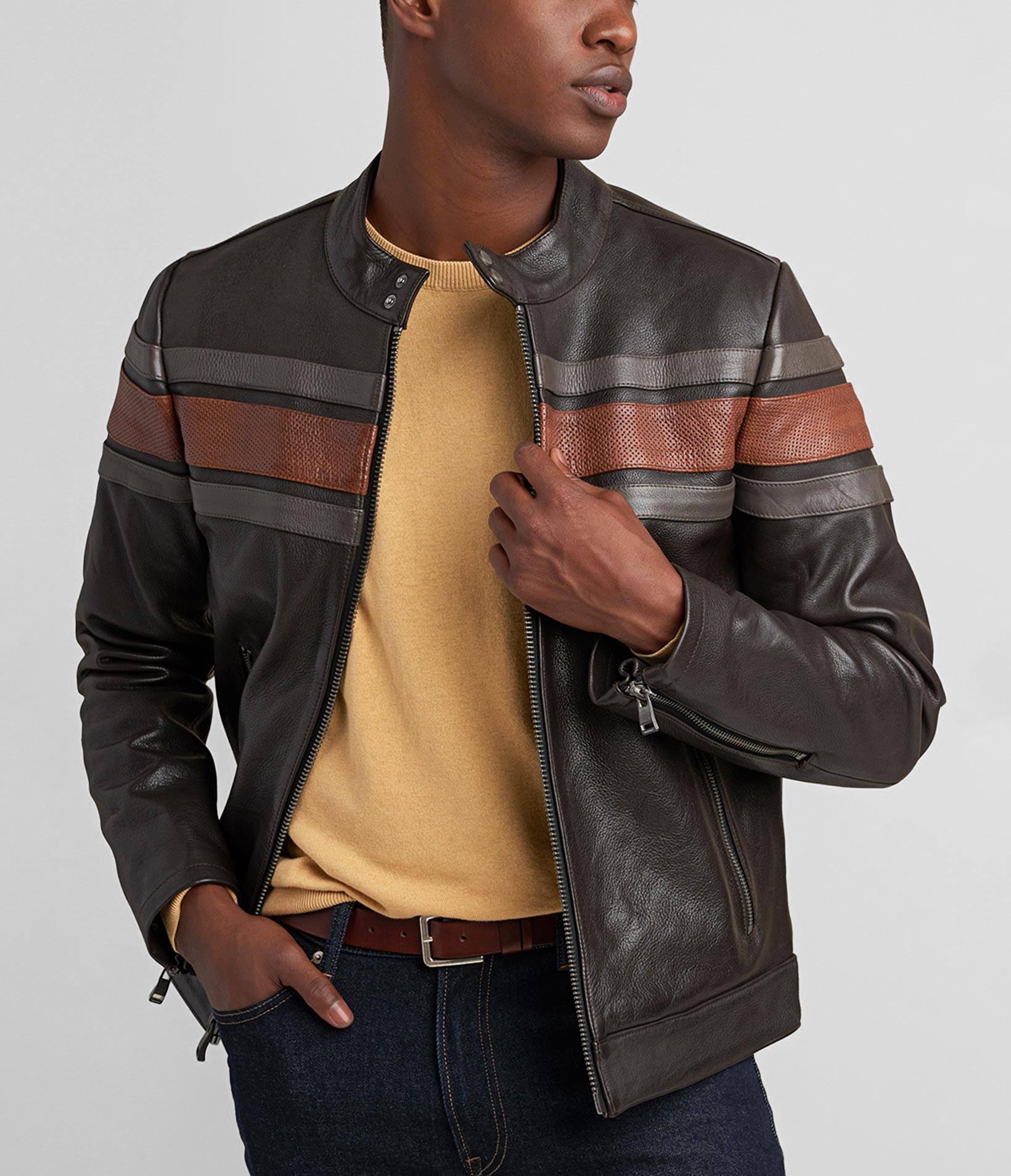 Dale Retro Striped Leather Jacket