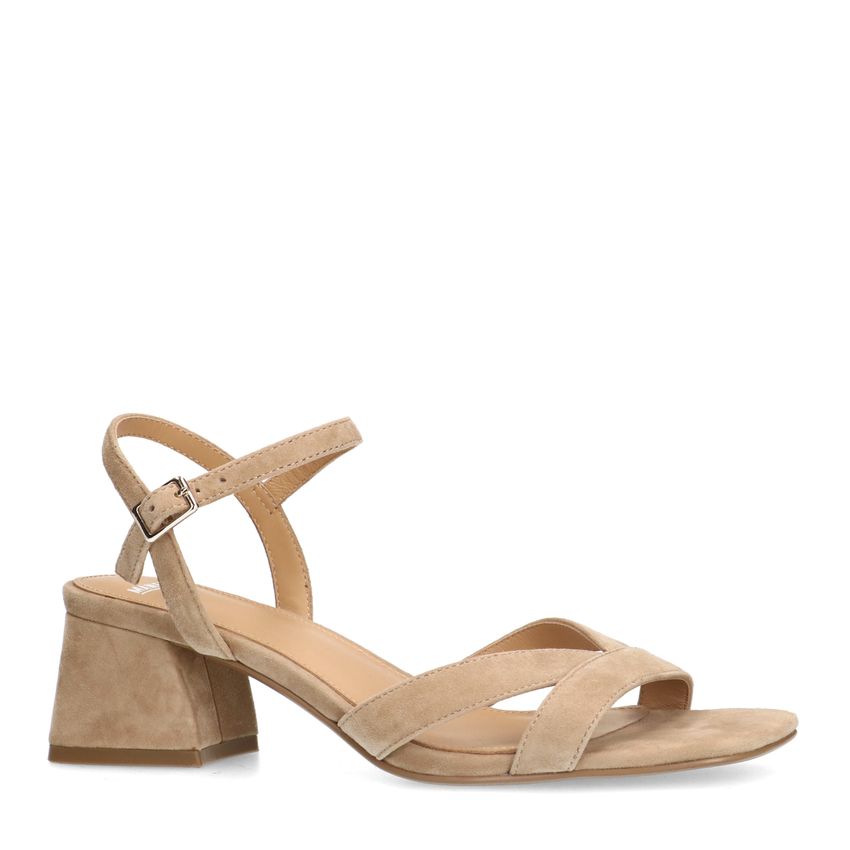 Manfield Beige suède sandalen met hak