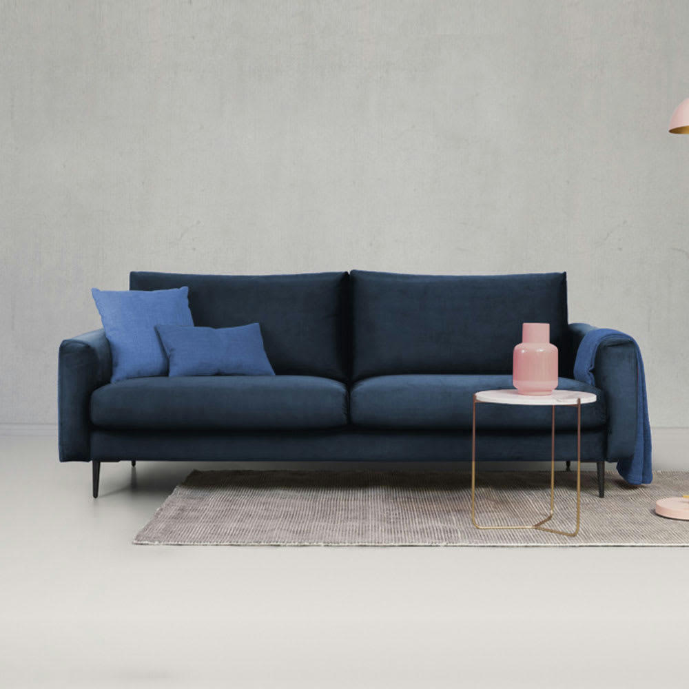 CARUSO - Canapé 2 places velours droit bleu