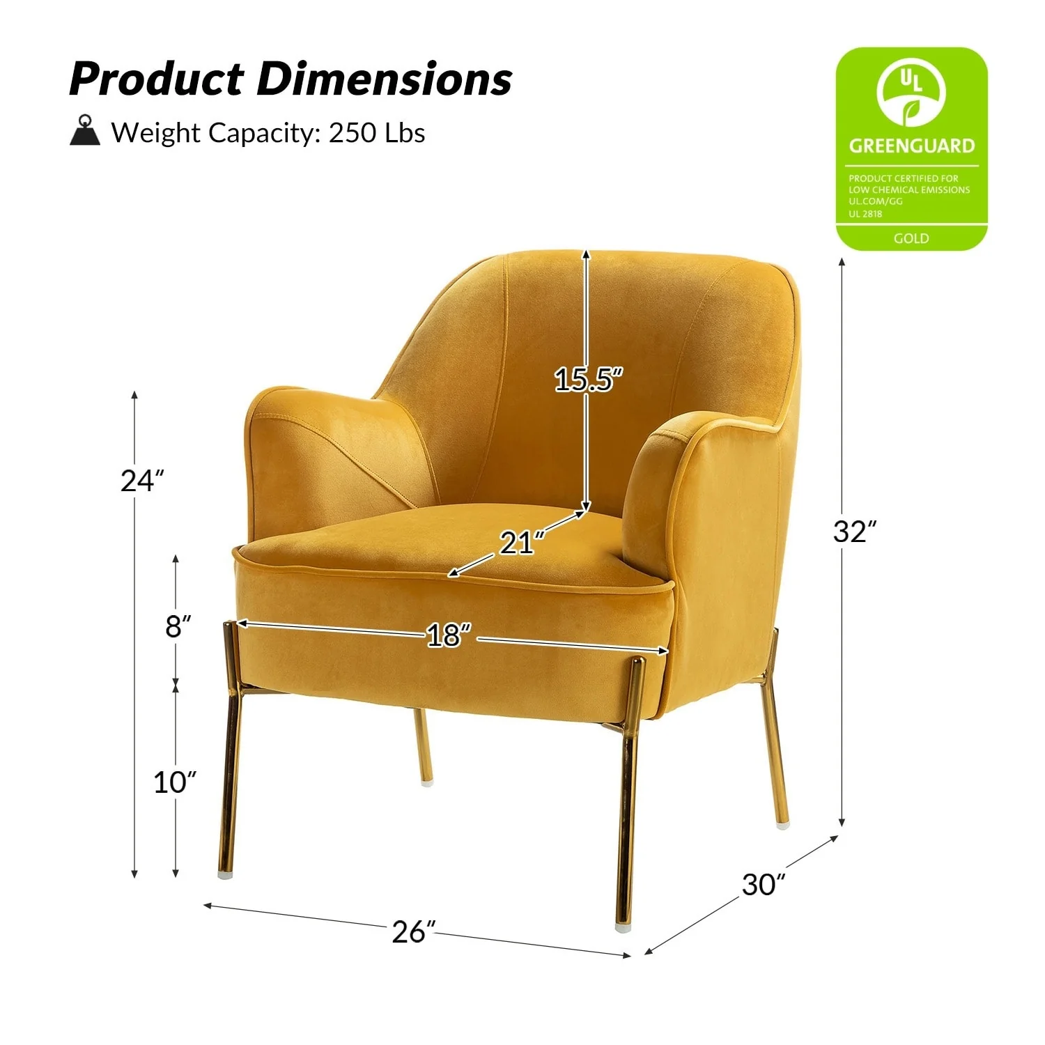 Marina Modern Velvet Accent Chair with Golden Legs Set of 2 by HULALA HOME