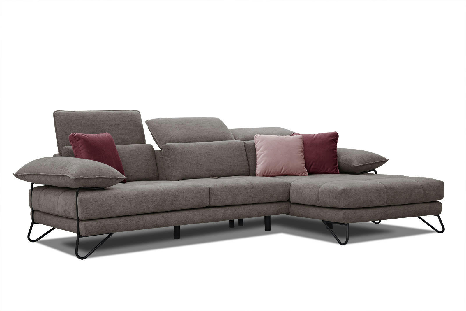 NORDEN - Canapé d'angle droit 4 places en tissu marron avec coussins déco