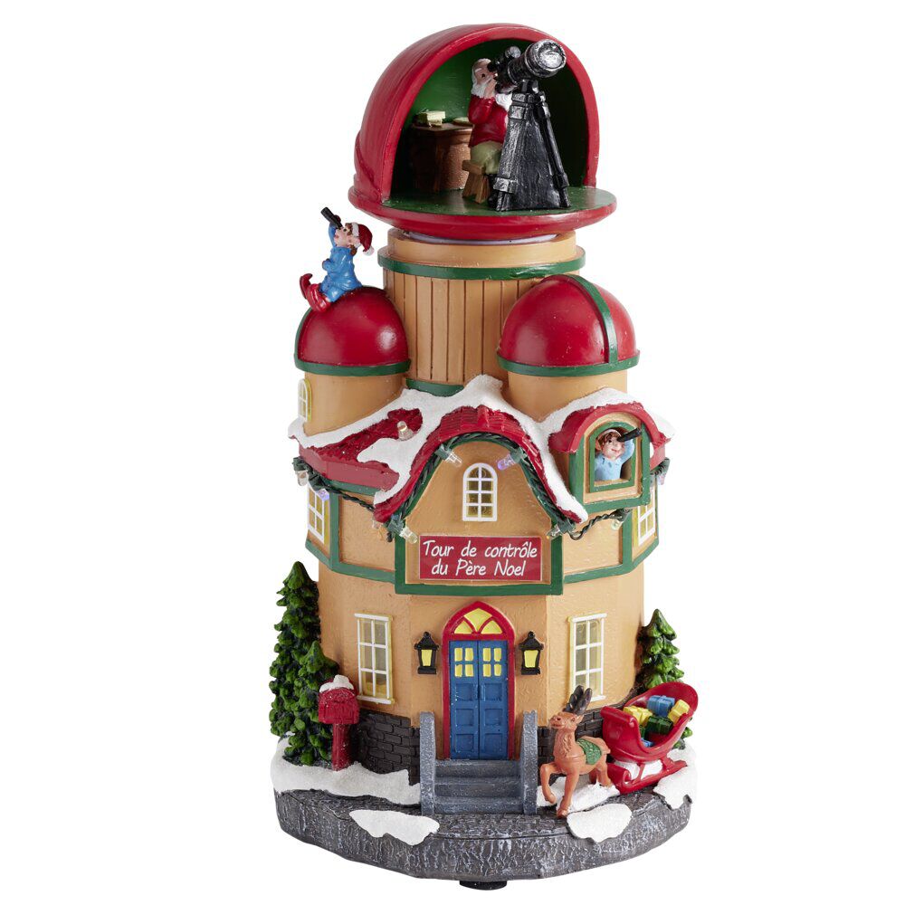 Village de No&euml;l animé LED tour de contrôle du Père No&euml;l 16x14xH26cm