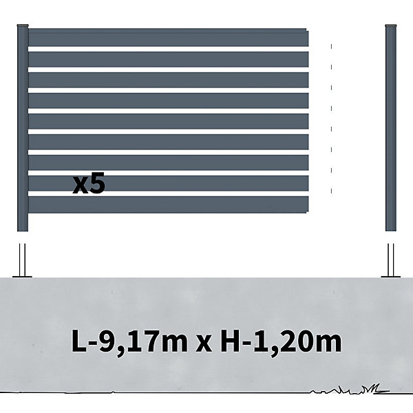Kit Clôture Aluminium Ajourée sur Muret OLINDA Anthracite 9,20x1,2m - Lames ajourées 21x45x1780 mm - Brise Vue - Palissade