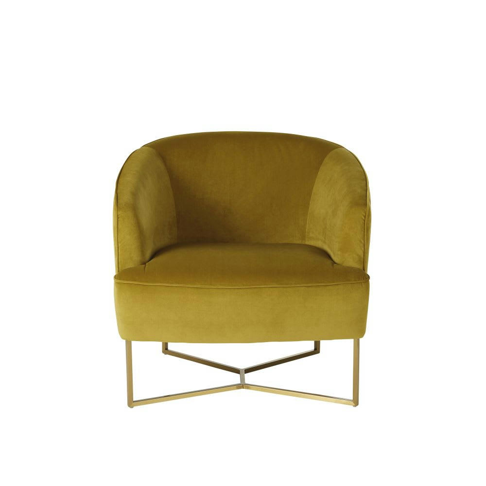 Sonate - Fauteuil en velours jaune moutarde