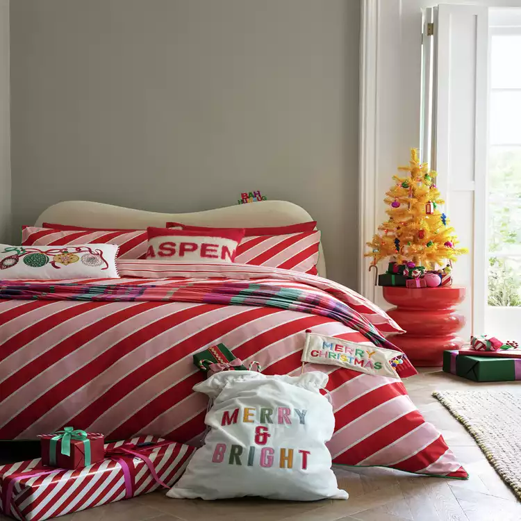 Habitat Candy Stripe Pink & Red Bedding Set - Double