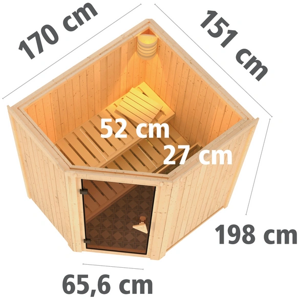 Sauna »Tuckum«, inkl. 3.6 kW Saunaofen mit externer Steuerung, für 3 Personen