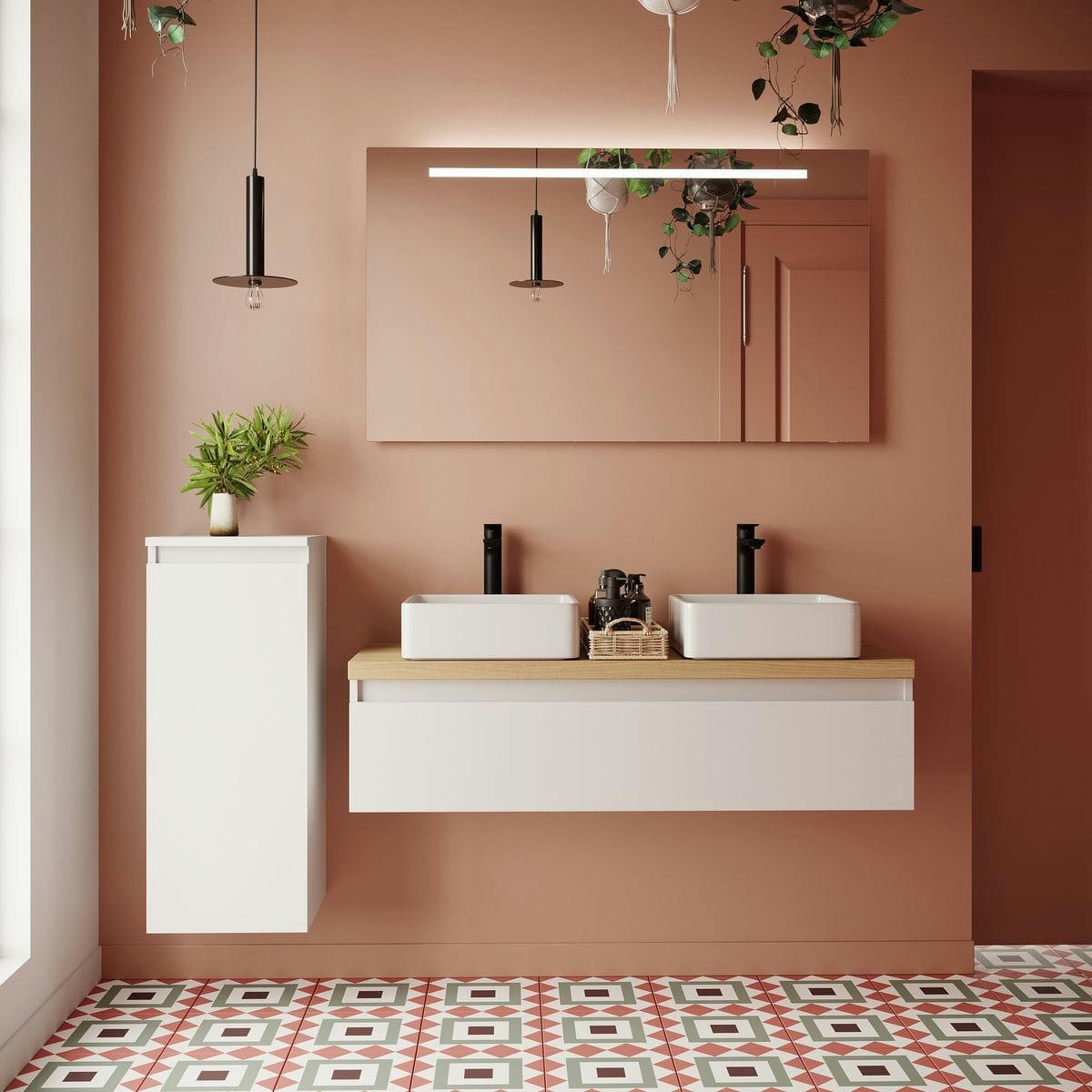 HUDSON - Meuble salle de bain 2 vasques posées 120cm 1 tiroir Blanc