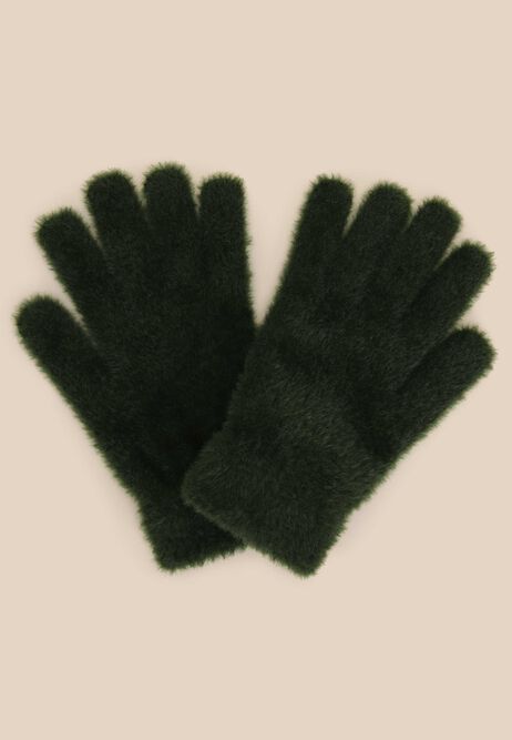 Womens Green Eyelash Knit Gloves
