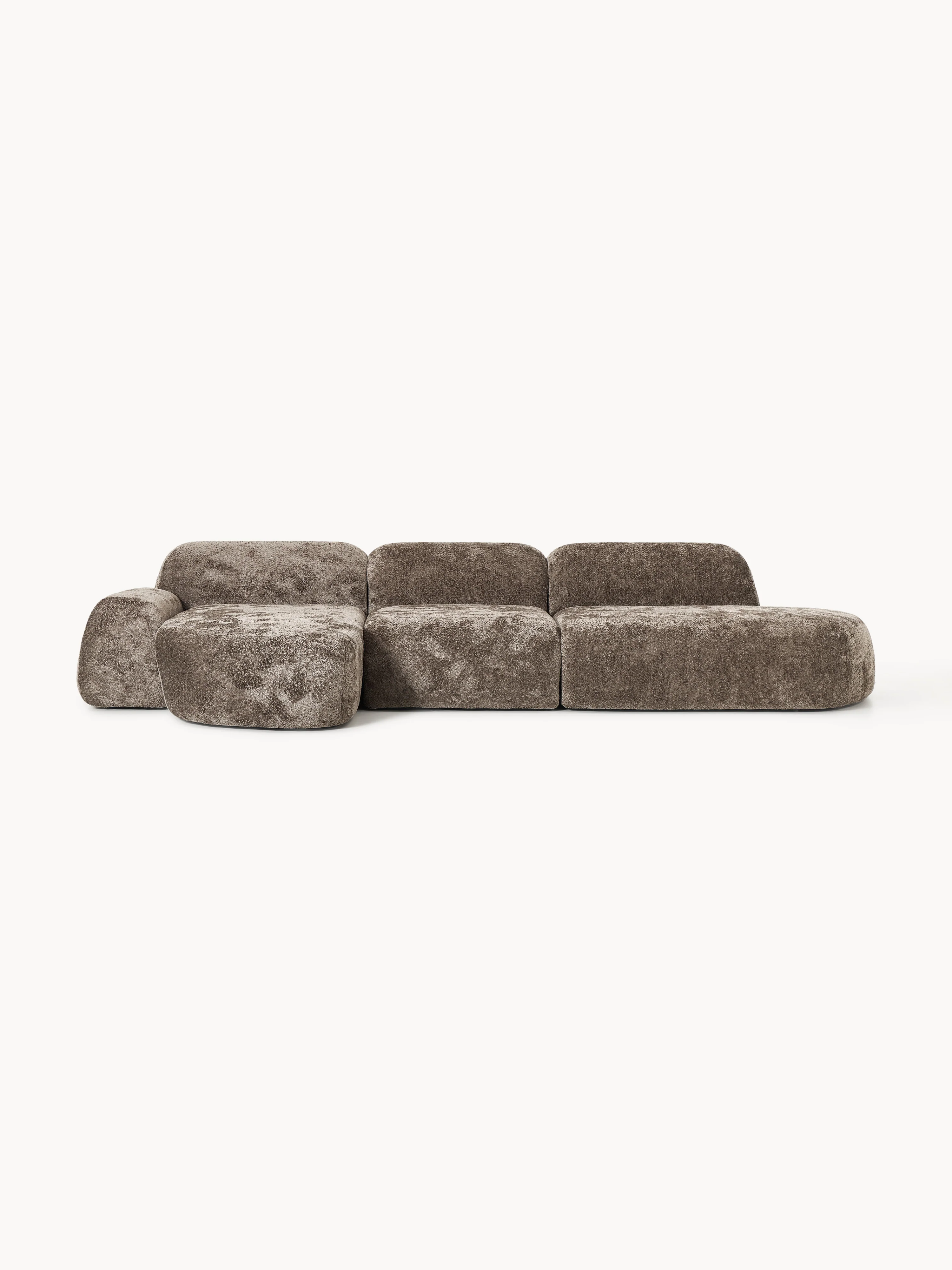 Modulares Ecksofa Wolke (4-Sitzer) aus Teddy-Bouclé mit Chaiselongue-Ende