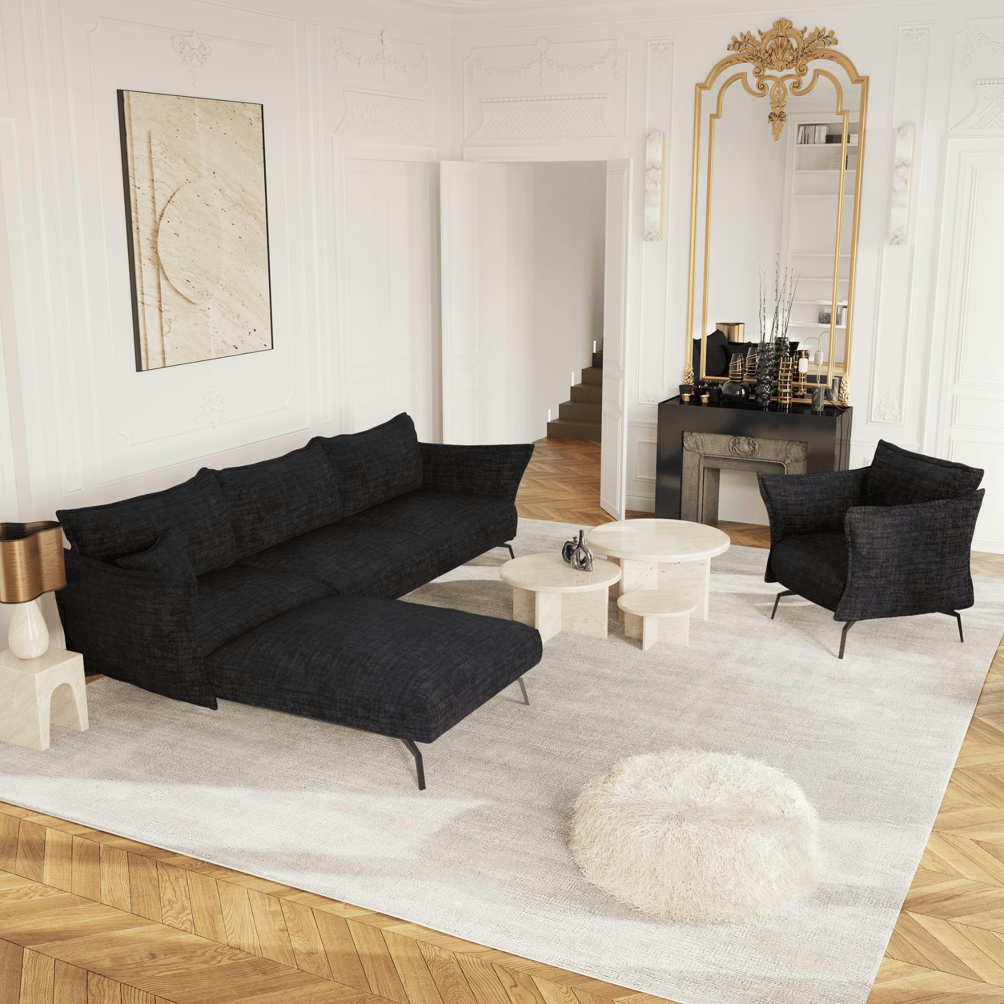 LENNY - Fauteuil velours texturé anthracite