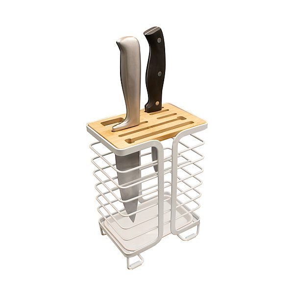 Bloc de rangement pour couteaux en bambou et métal blanc Box &Beyond