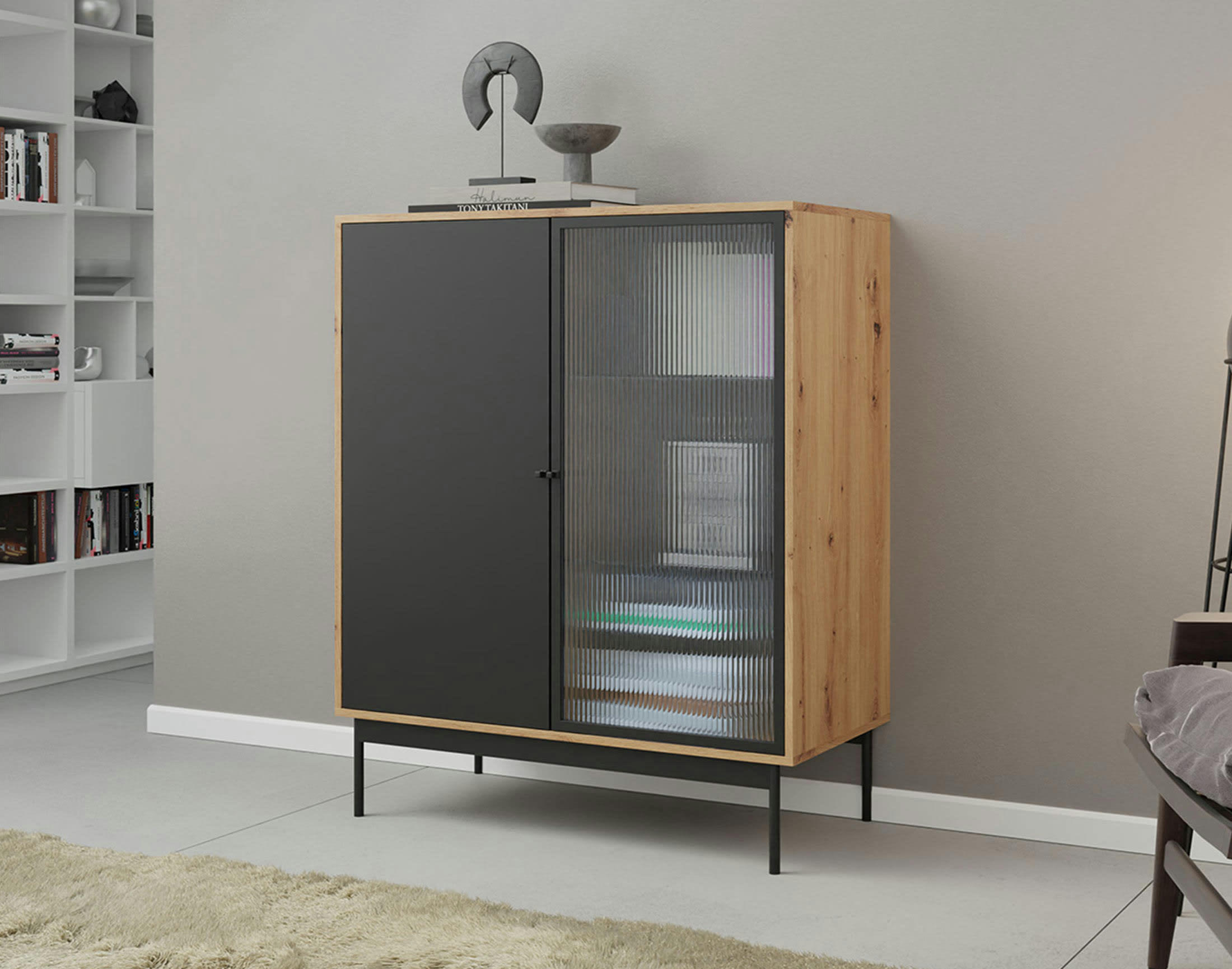 LAMIA - Buffet haut industriel 100 cm noir / bois