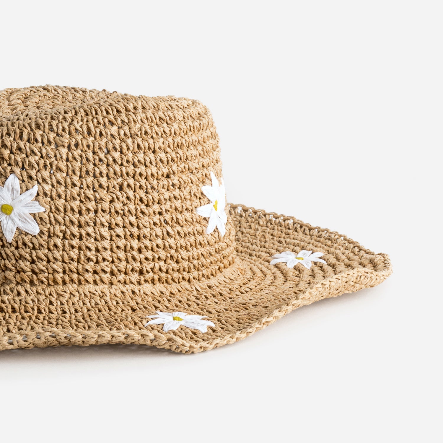 Chapeau beige paille papier motif fleurs