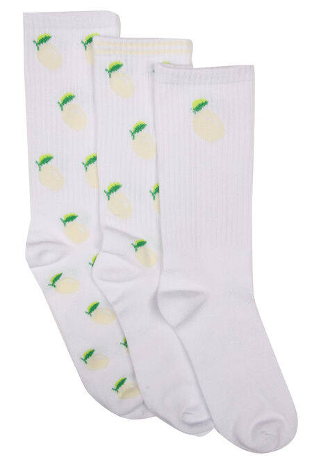 Womens 3pk White Lemon Ankle Socks