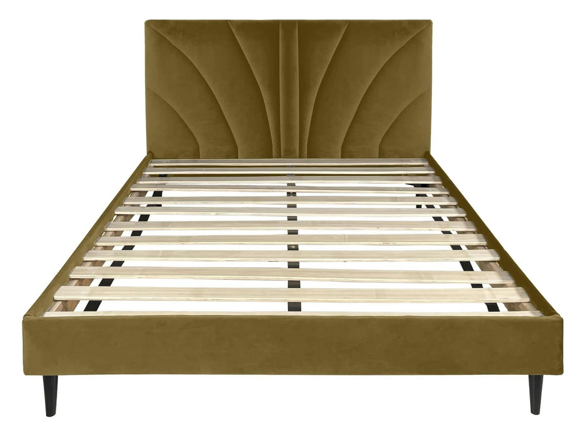 BENJI - Lit avec matelas 2 places  en velours ocre 140x190