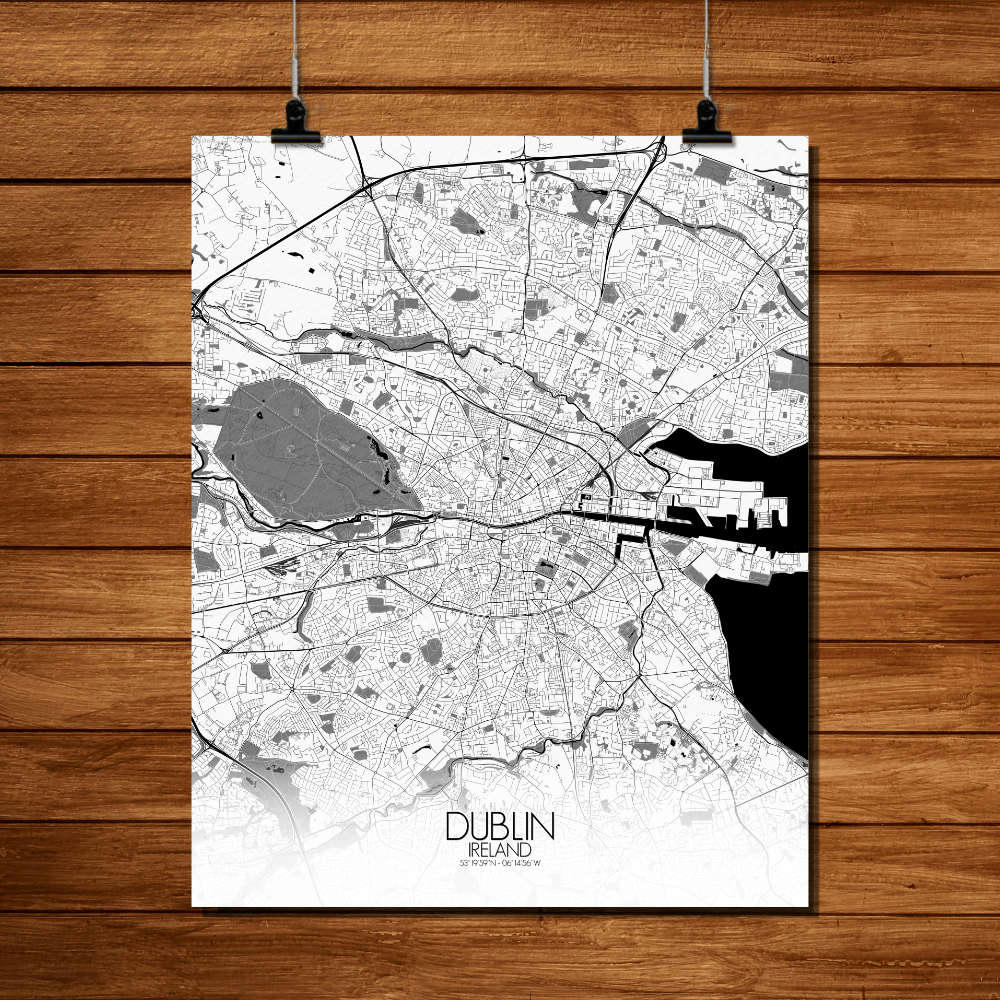 - Affiche Dublin Carte N&B 40x50