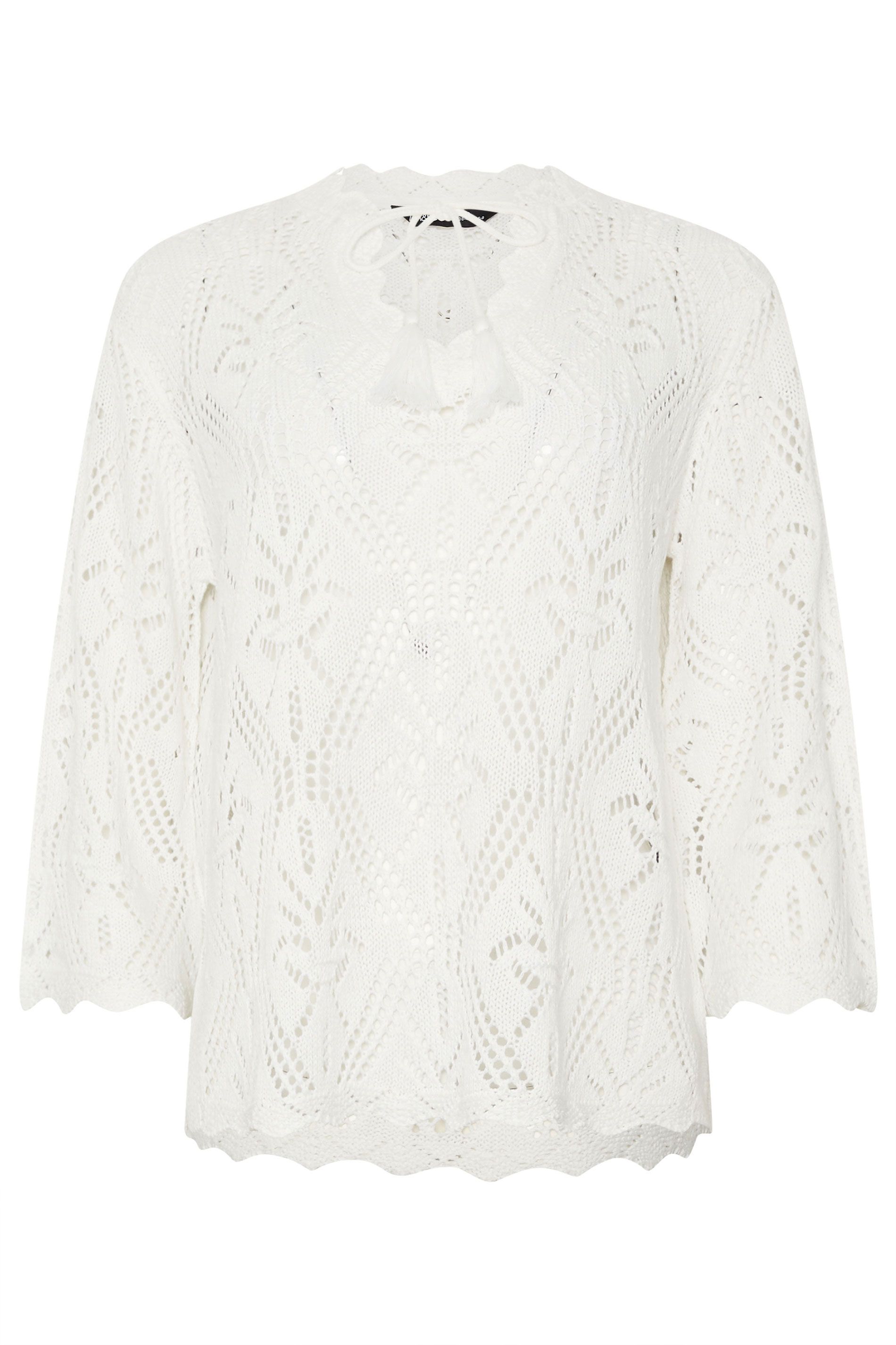M&Co Tie Neck Crochet Top