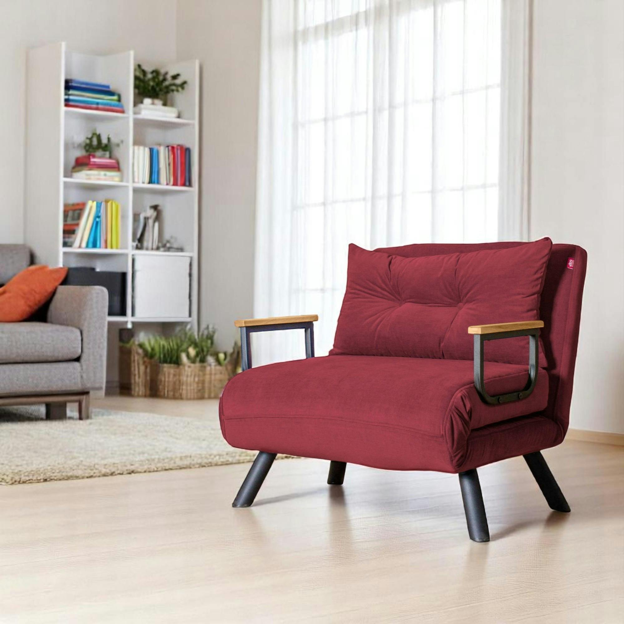 Fauteuil convertible bordeaux - coussin assorti MODI