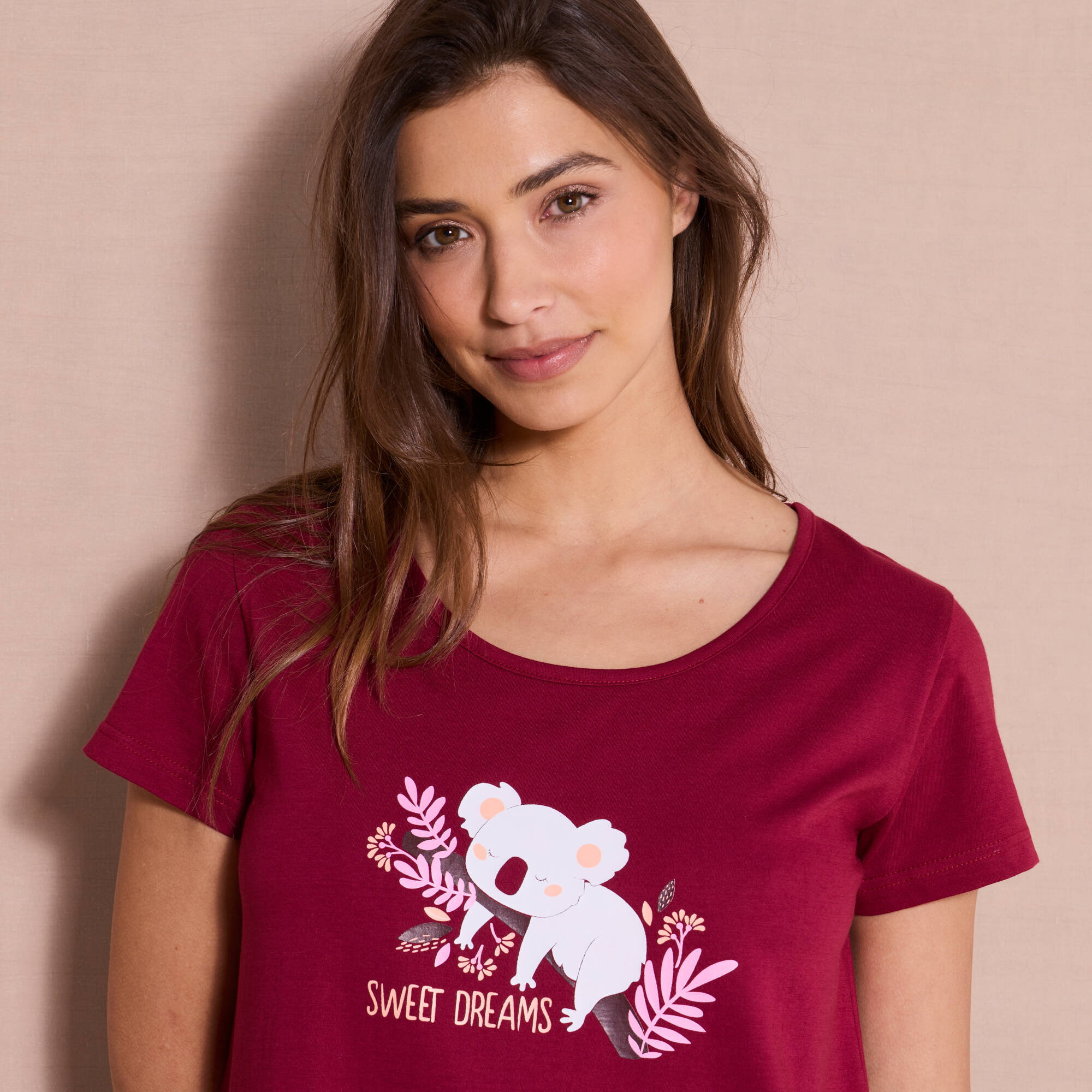 Chemise de nuit courte à manches courtes, imprimé koala