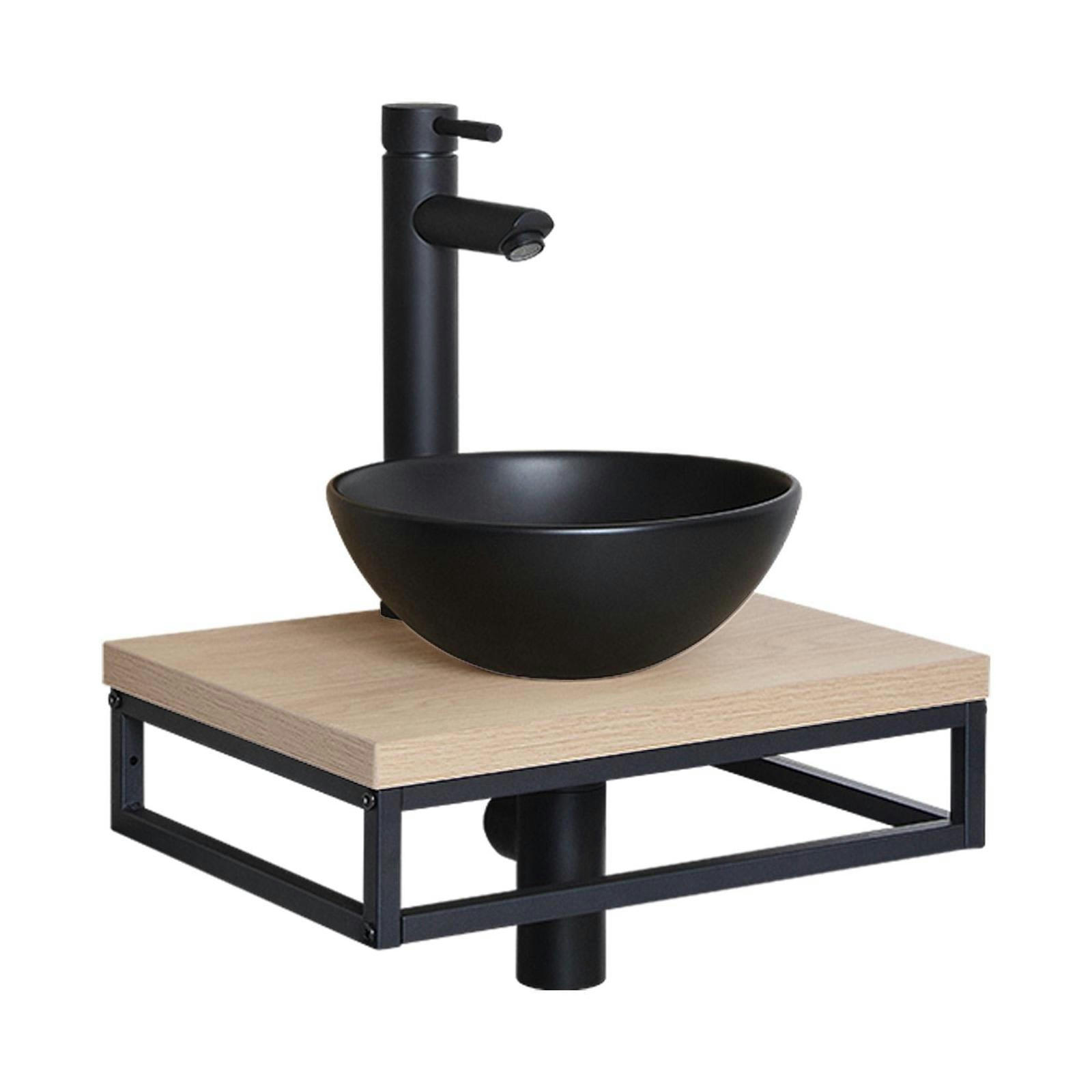 SOHO - Meuble lave-mains  plan fin et porte serviette dessous vasque noire