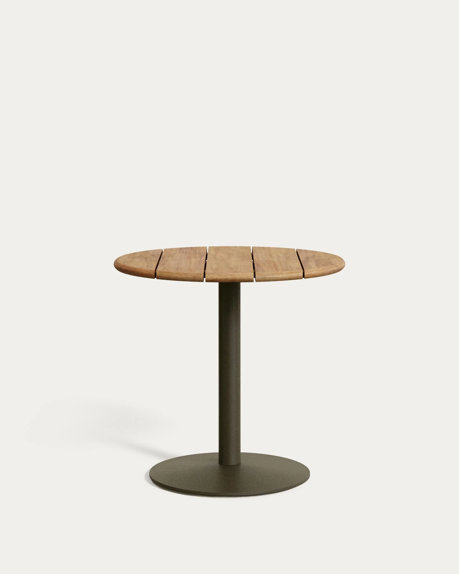Esilda outdoor round table with FSC 100% acacia top Ø80cm and green steel base Ø55x72cm