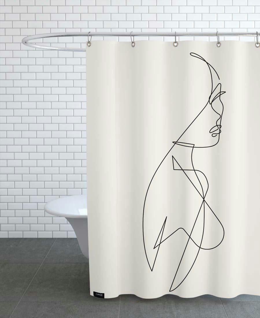 FEMME I - Rideau de douche en polyester en blanc ivoire & noir 150x200