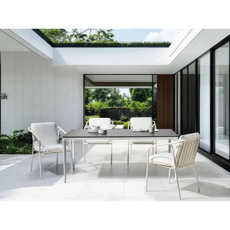 SOVARETO - Tuintafel - Wit/Donkergrijs - HPL/Aluminium