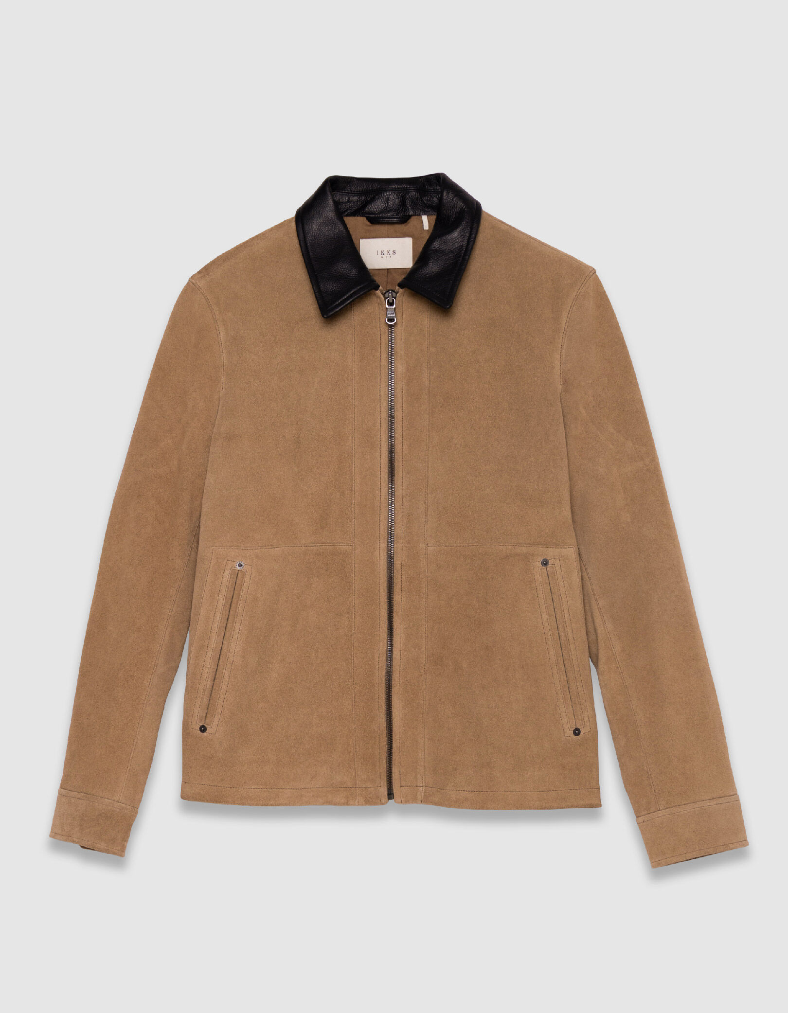 Blouson beige cuir velours col cuir noir Homme