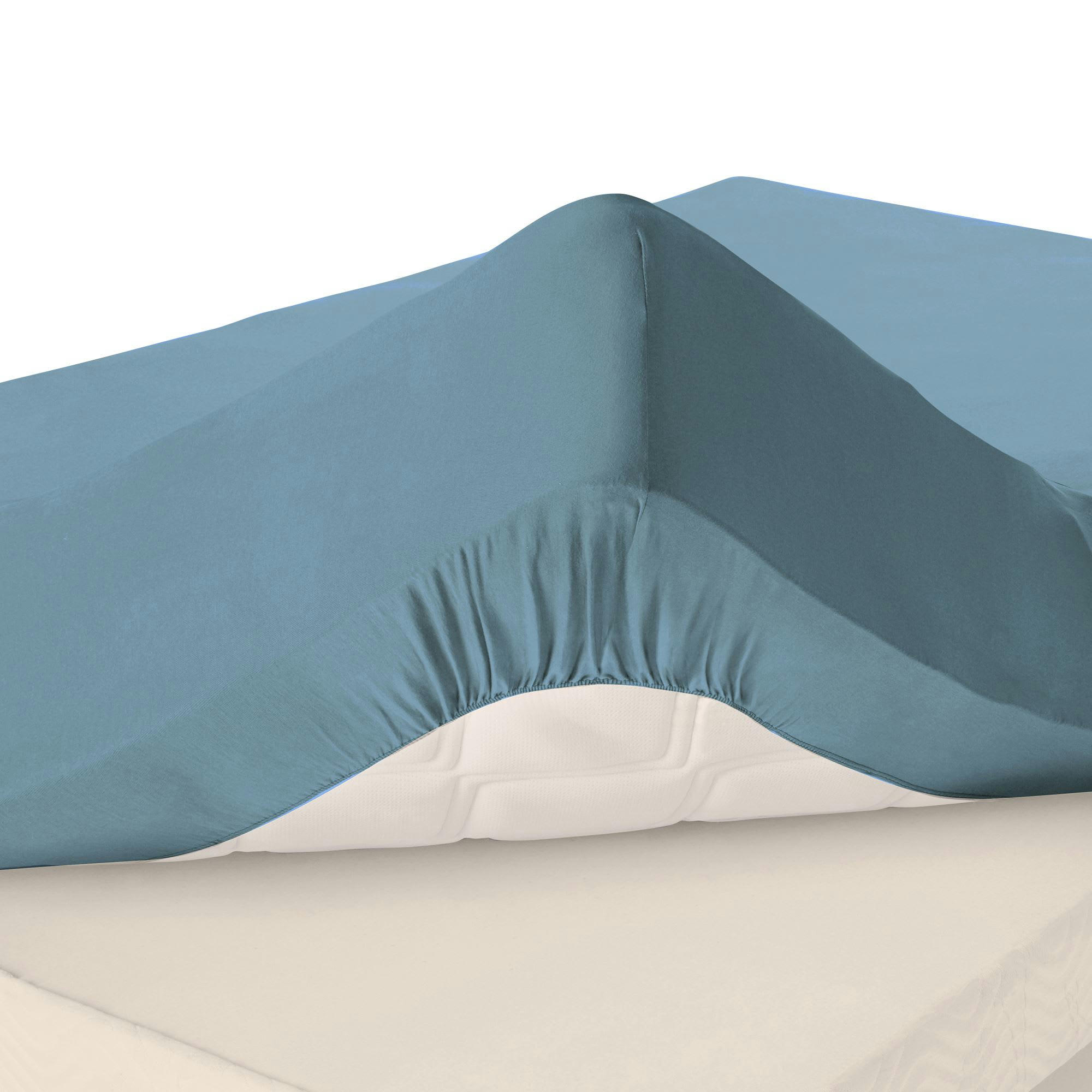 FLANELLE - Drap-housse grand bonnet 160x200x32 bleu glacier en coton
