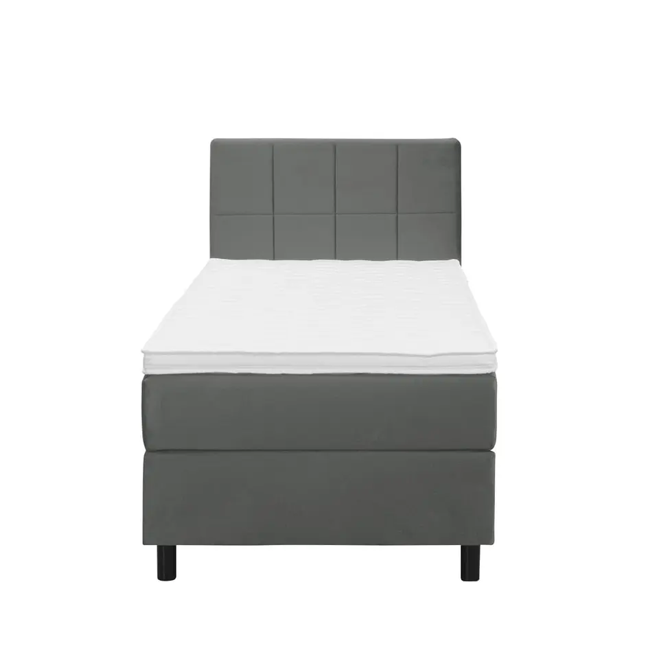 Boxspring Liv geblokt - grijs - 90x200 cm - ronde poot