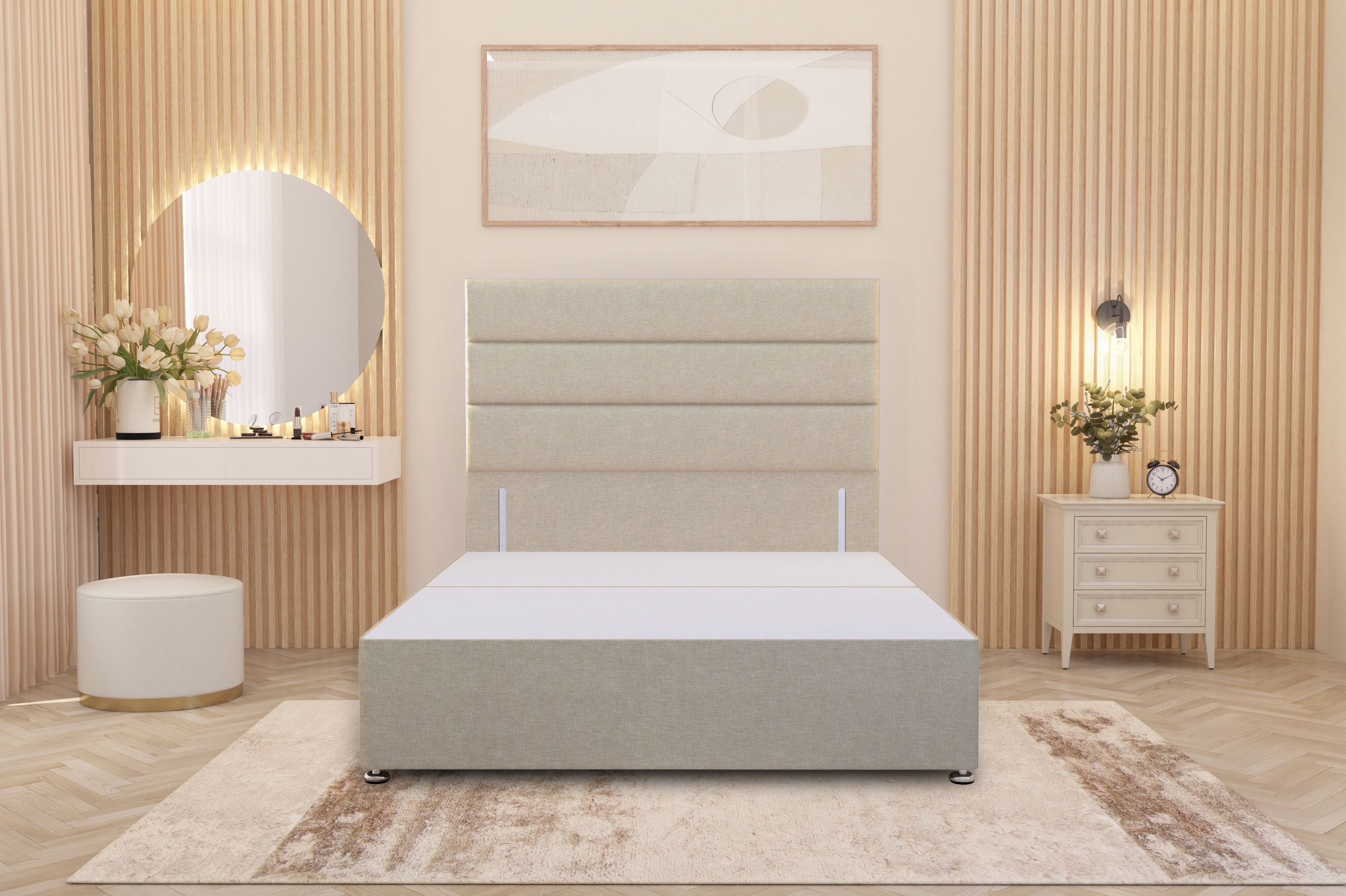 Somnior Chambery Divan Bed Frame with Floor Standing Headboard Linen Fabric