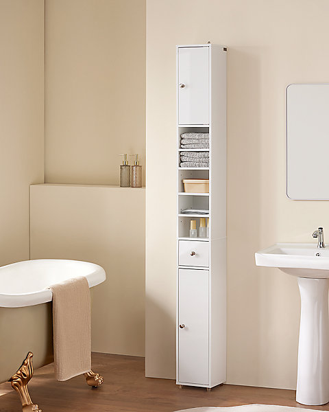 Meuble Colonne Salle de Bain, 1 Tiroir,Etagères Réglables,Blanc,BZR167-GW,SoBuy