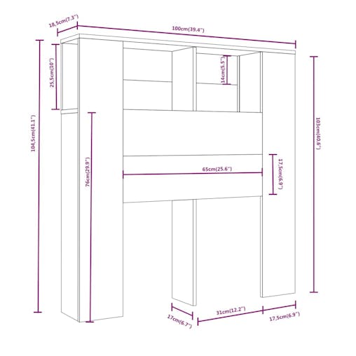 NNEVL Headboard Cabinet High Gloss White 100x18.5x104.5 cm