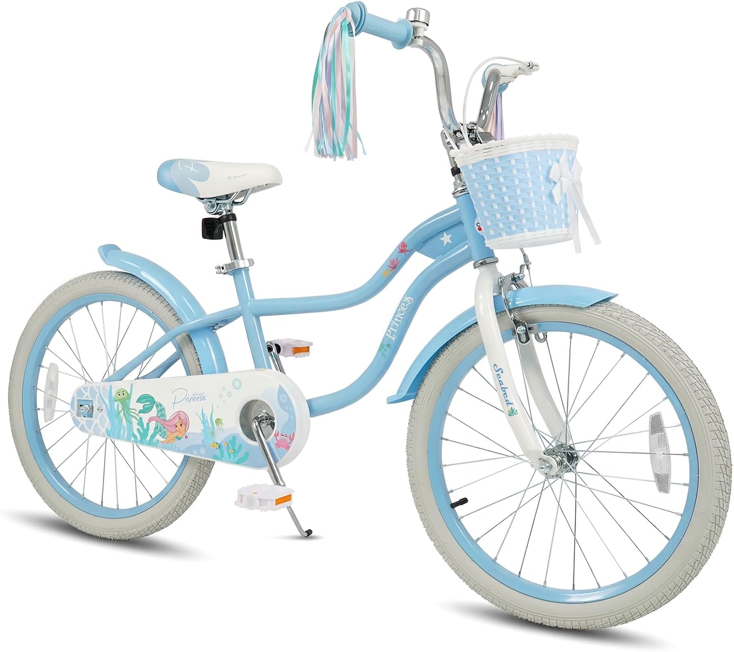 COSTWAY Mermaid Kids Bike, 12/14/16/18/20 Inch Toddler Bike w/Removable Training Wheels, Streamers, Doll Storage Basket, Handbrake & Coaster Brake, Children Kids Bicycle for 3+ Years Old Boys & Girls