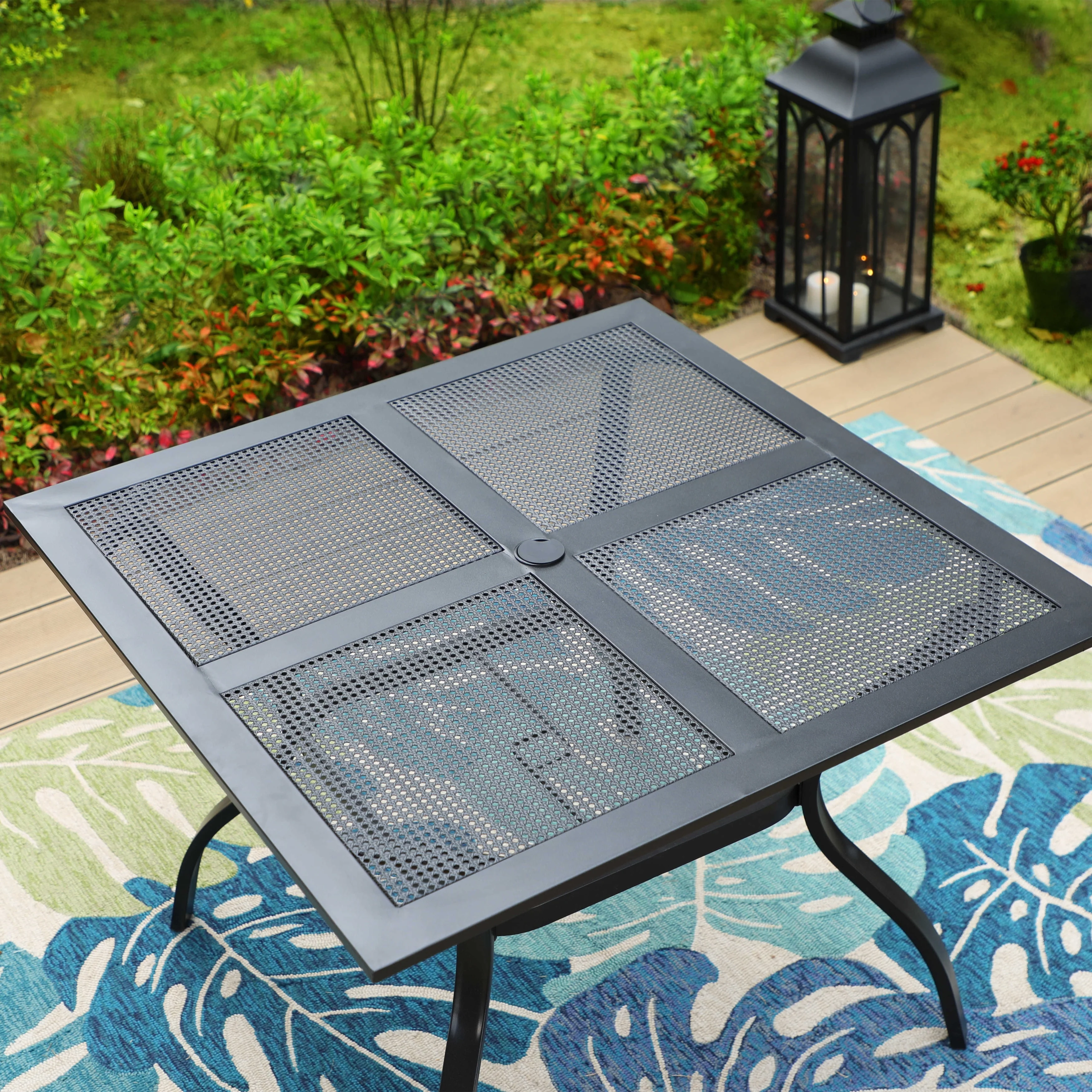 Outdoor E-coating Metal Steel Square Dining Table with 1.57'' Umbrella Hole - 37X37''