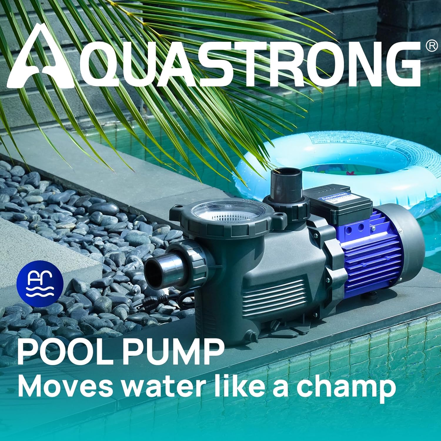 Aquastrong In/Above Ground Pool Pump High Flow Self Primming Swimming Pool Pump Charcoal Black