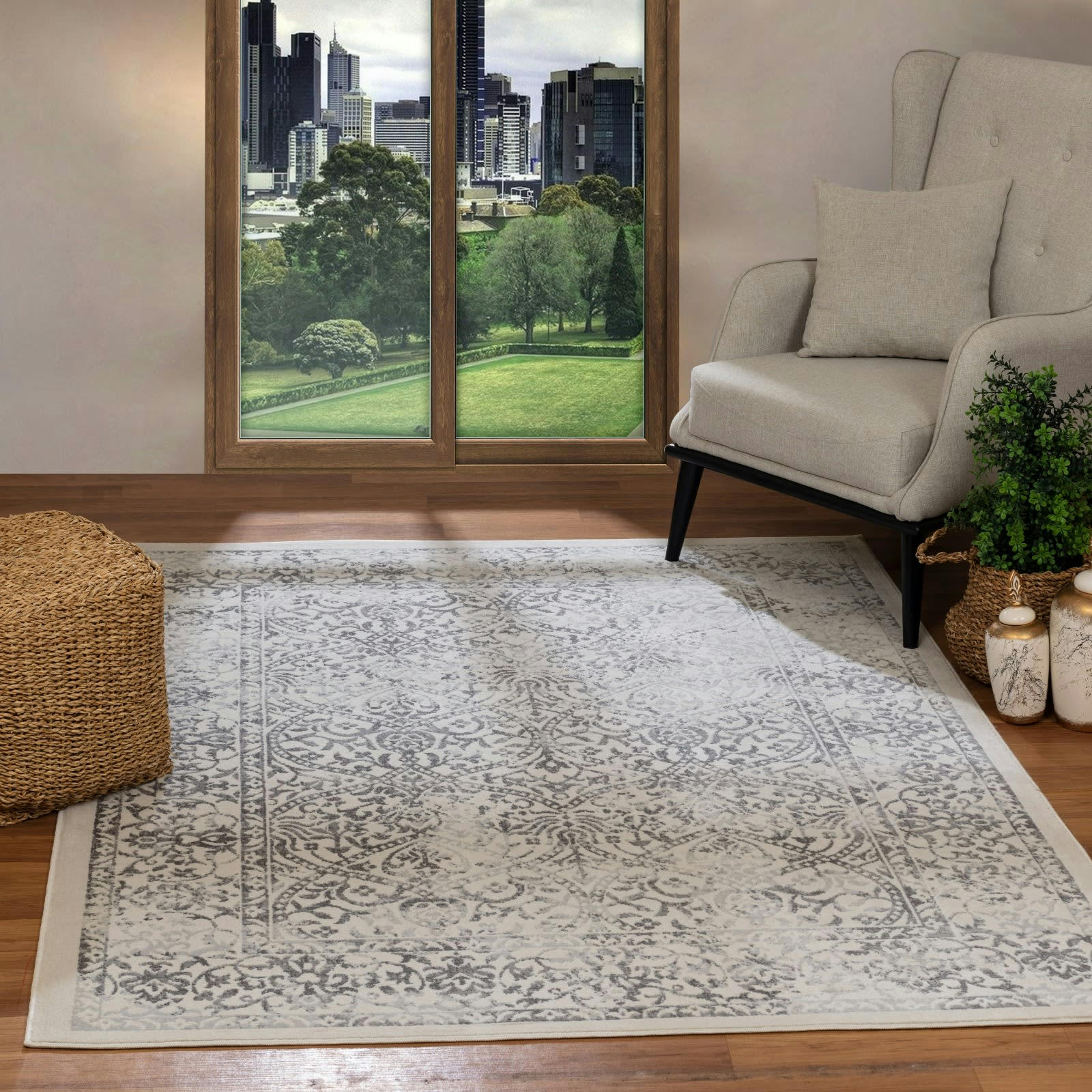 HAZEL - Tapis Vintage Oriental Anthracite/Ivoire 200x275