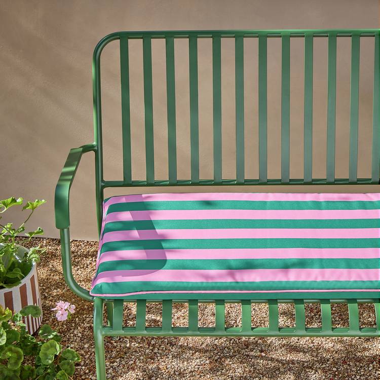 Habitat Stripe Print Garden Bench Cushion - Pink and Green