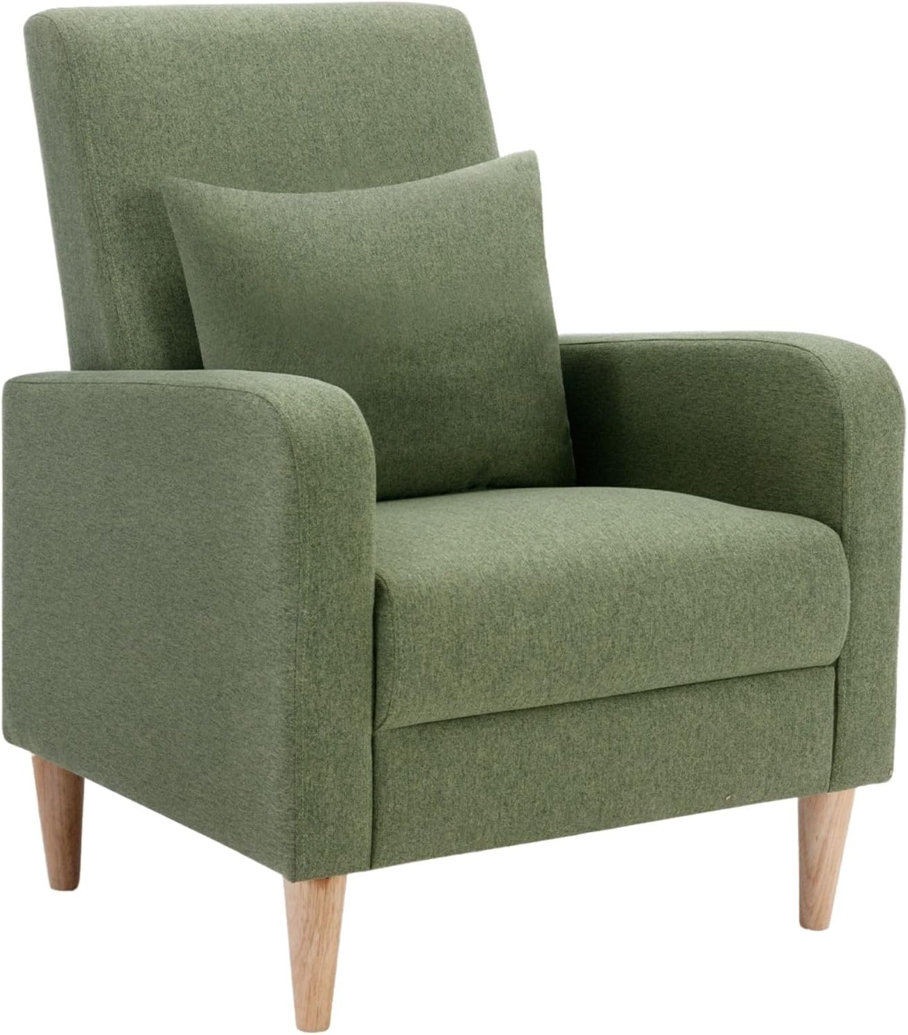 COLAMY Modern Upholstered Accent Chair Armchair with Pillow, Fabric Reading Living Room Side Chair,Single Sofa with Lounge Seat and Wood Legs, Green