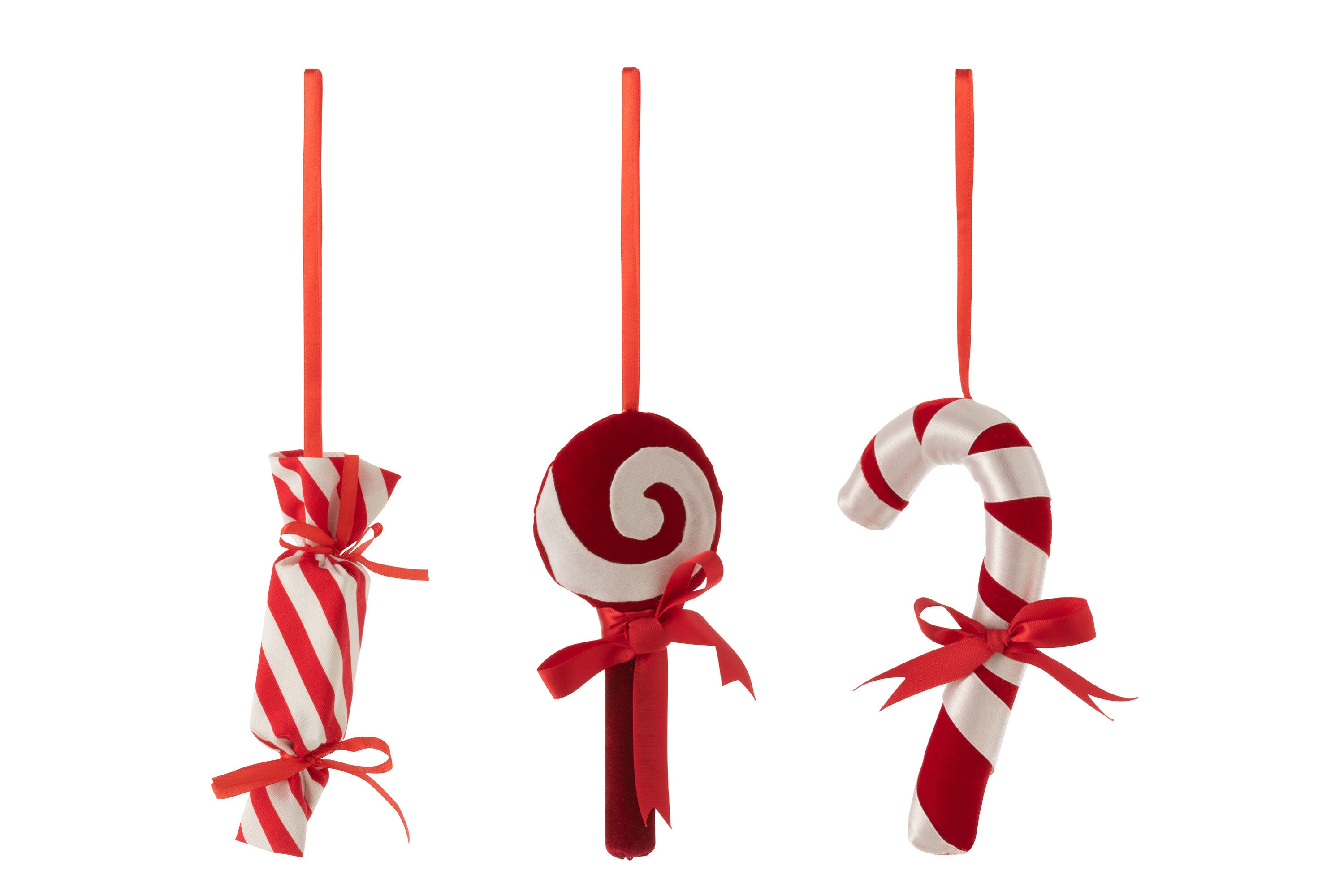 J-Line kersthanger Snoepje - textiel - rood/wit - 3 stuks