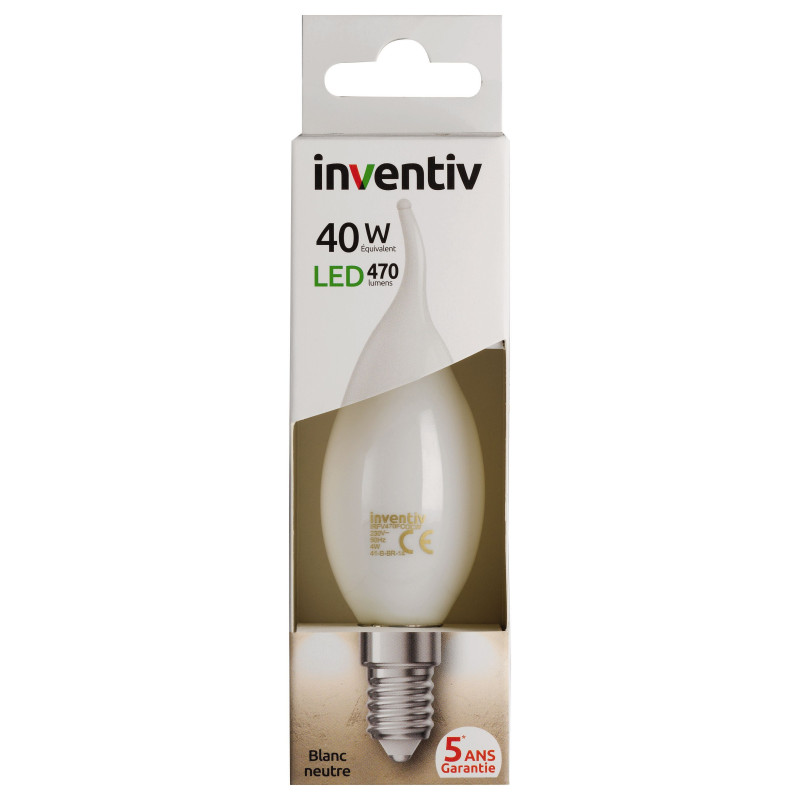 Ampoule LED flamme Coup de Vent E14 4 W 470 lm blanc neutre INVENTIV