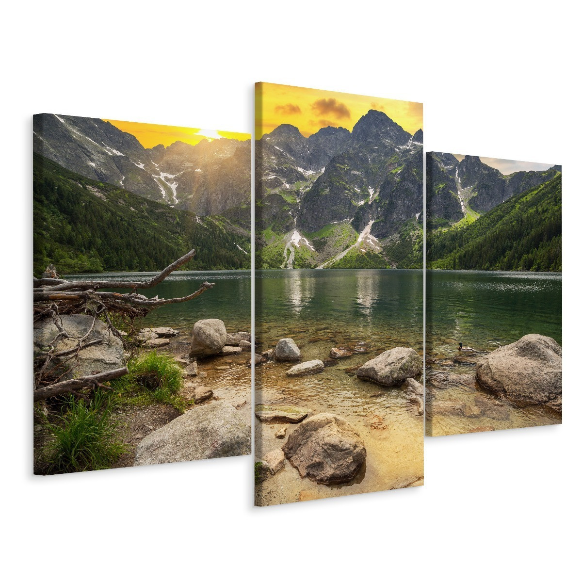 Obraz Tryptyk GÓRY Jezioro Słońce Widok 3D 60x40cm